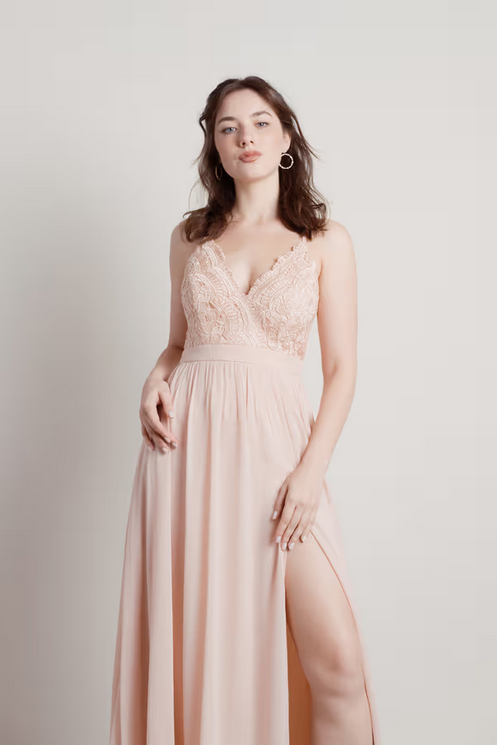 Tobi Women's Forget Me Not Lace High Slit Maxi Dress - Blush