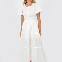 Tobi Women's Salem Button Up Maxi Dress Tiered  - White