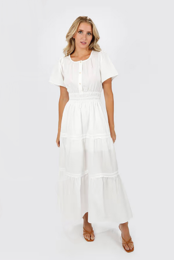 Tobi Women's Salem Button Up Maxi Dress Tiered  - White