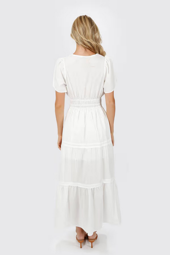 Tobi Women's Salem Button Up Maxi Dress Tiered  - White