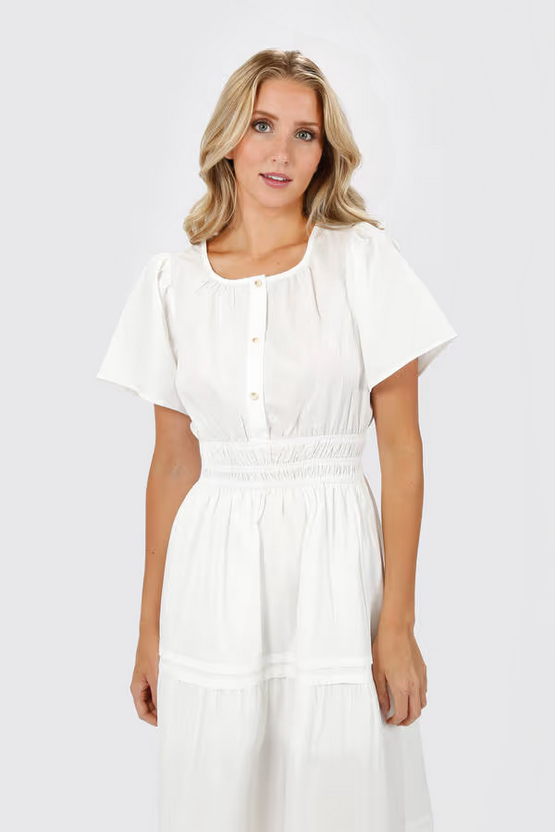 Tobi Women's Salem Button Up Maxi Dress Tiered  - White