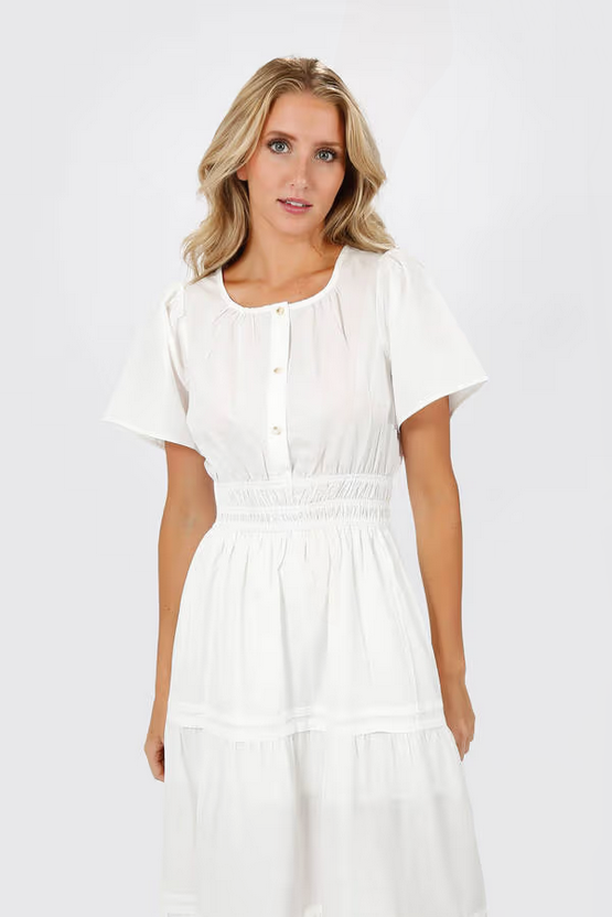 Tobi Women's Salem Button Up Maxi Dress Tiered  - White