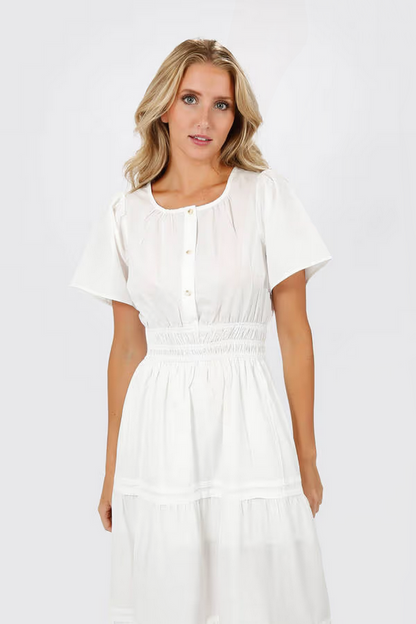 Tobi Women's Salem Button Up Maxi Dress Tiered  - White