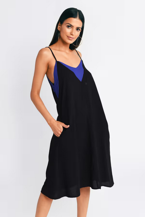 Tobi Women's Subtle And Sweet Cami Slip Midi Dress - Black & Cobalt