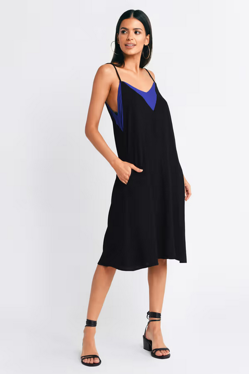 Tobi Women's Subtle And Sweet Cami Slip Midi Dress - Black & Cobalt