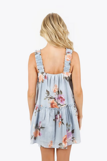Tobi Women's Milena Floral Ruffle Mini Dress - Blue Multi