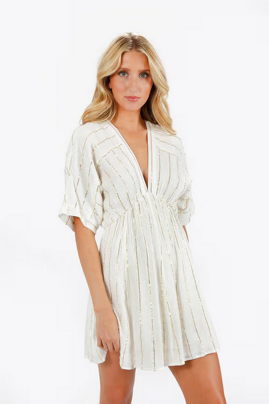 Tobi Women's Amani Sequin Kimono Sleeve Mini Dress - Ivory