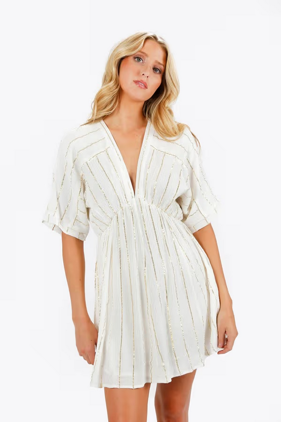 Tobi Women's Amani Sequin Kimono Sleeve Mini Dress - Ivory