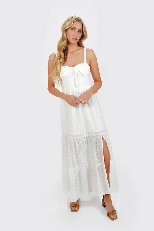 Tobi Women's Jaylynn Eyelet Slit Maxi Dress - Off White