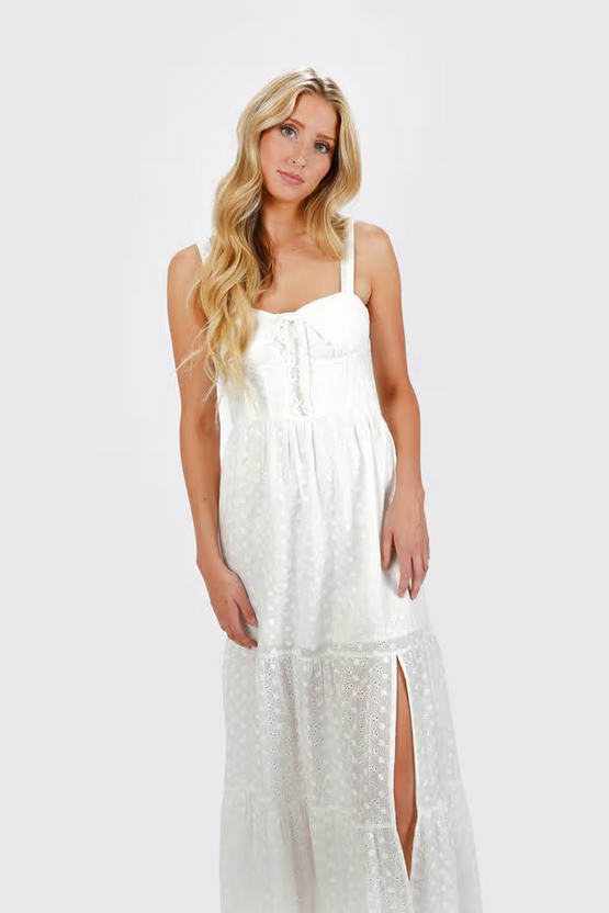 Tobi Women's Jaylynn Eyelet Slit Maxi Dress - Off White