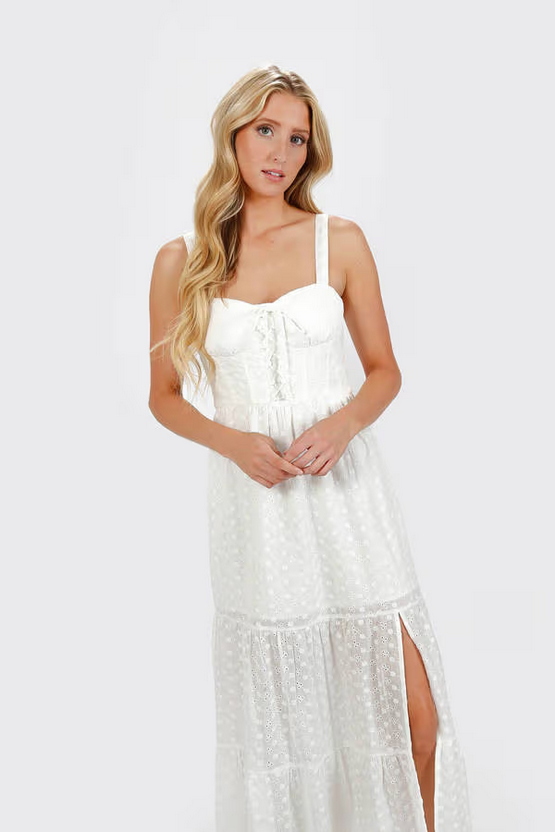 Tobi Women's Jaylynn Eyelet Slit Maxi Dress - Off White