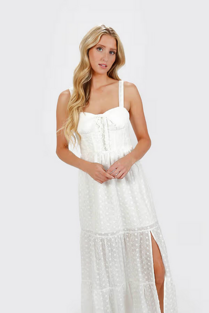 Tobi Women's Jaylynn Eyelet Slit Maxi Dress - Off White