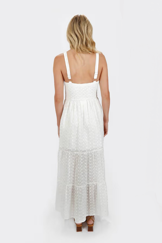 Tobi Women's Jaylynn Eyelet Slit Maxi Dress - Off White