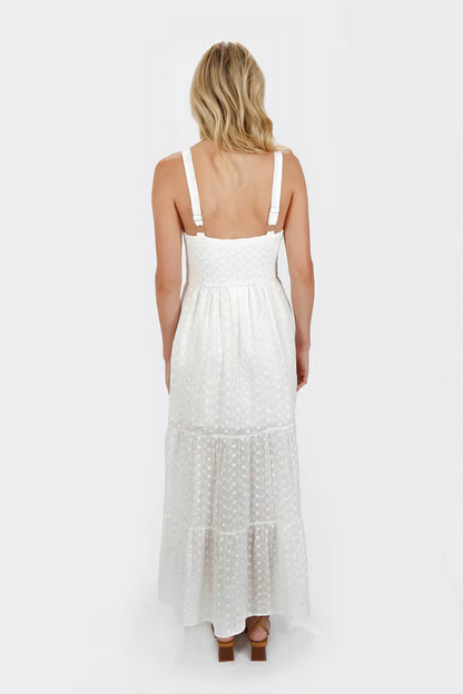 Tobi Women's Jaylynn Eyelet Slit Maxi Dress - Off White