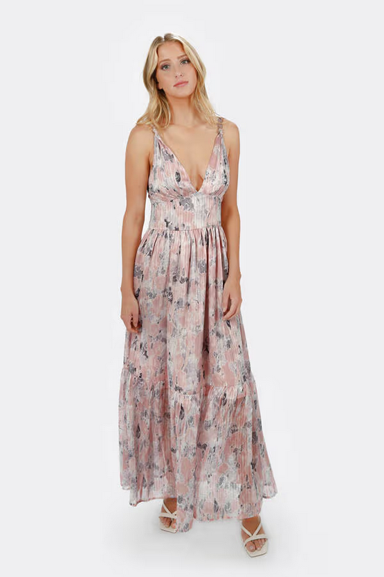 Tobi Women's Hilde Floral Plunging Maxi Dress - Pink/Gray