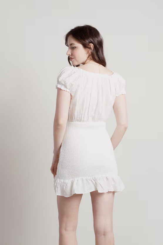 Tobi Women's Hours Later Ruffle Smocked Mini Dress - Off White