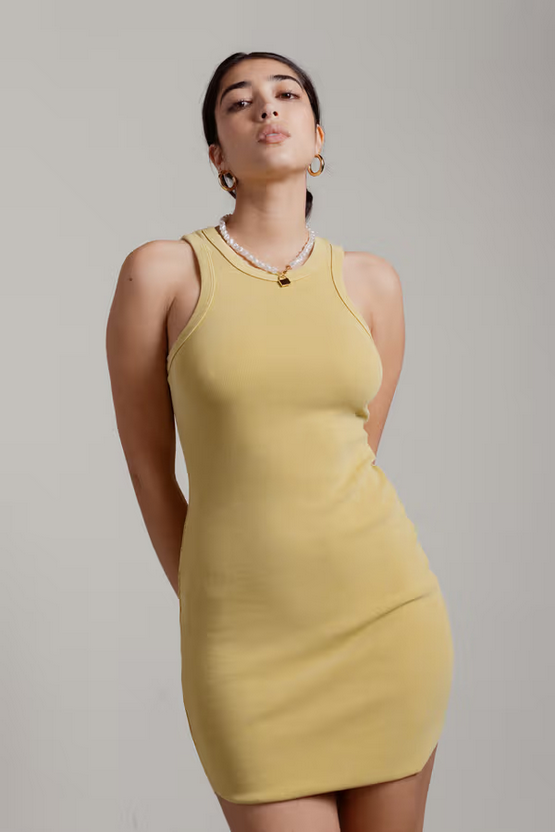 Tobi Women's Henri Ribbed Bodycon Mini Dress - Citron Yellow