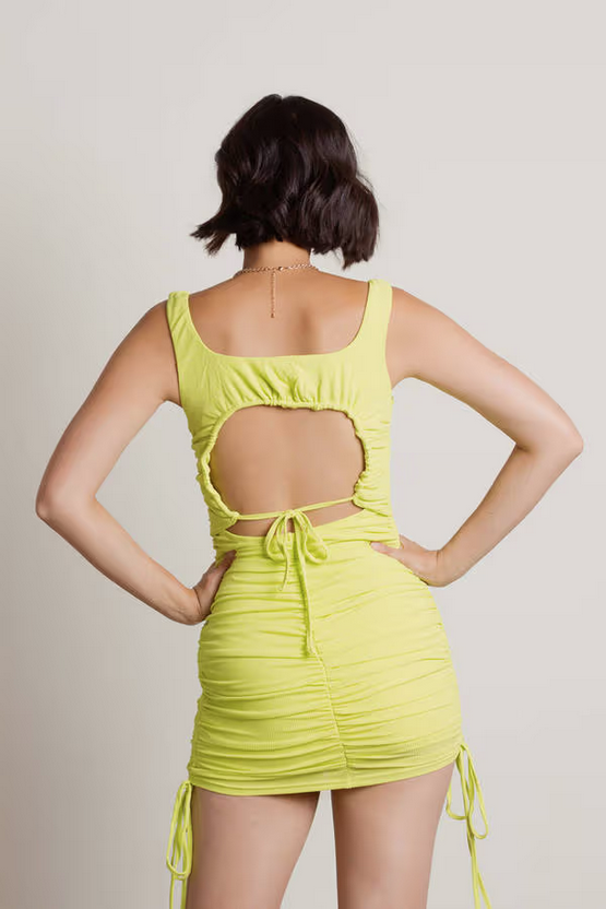 Tobi Women's Party With Us Ruched Open Back Mini Dress - Lime Green