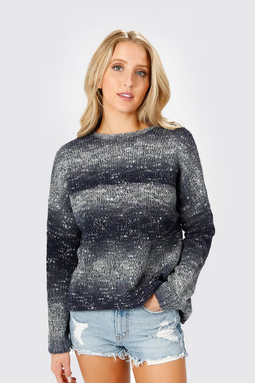 Tobi Women's With My Ombre Crew Neck Sweater - Navy Multi