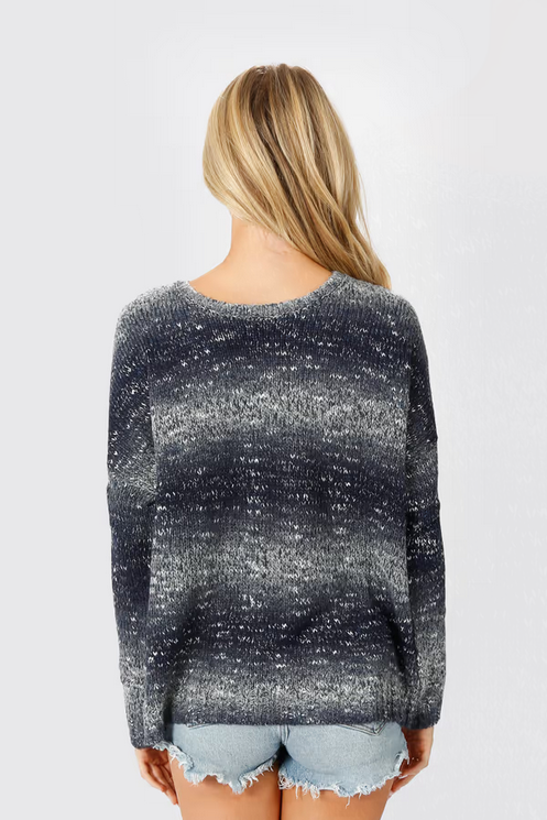 Tobi Women's With My Ombre Crew Neck Sweater - Navy Multi