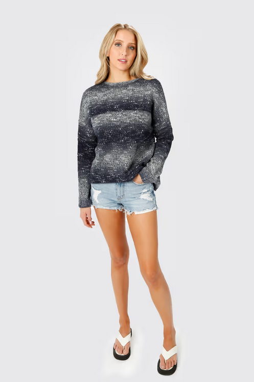 Tobi Women's With My Ombre Crew Neck Sweater - Navy Multi