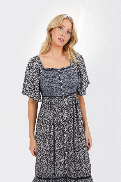 Tobi Women's Maeve Smocked Buttoned Midi Dress