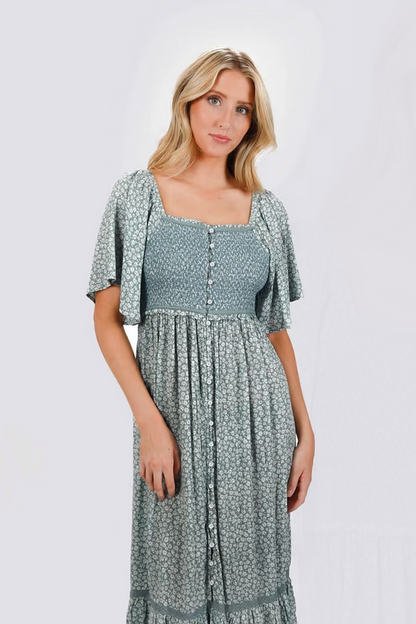 Tobi Women's Maeve Smocked Buttoned Midi Dress