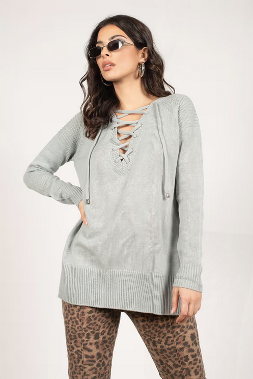 Tobi Women's Be On My Side Lace Up Sweater