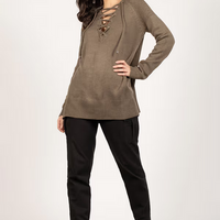 Tobi Women's Be On My Side Lace Up Sweater