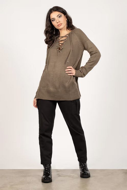 Tobi Women's Be On My Side Lace Up Sweater