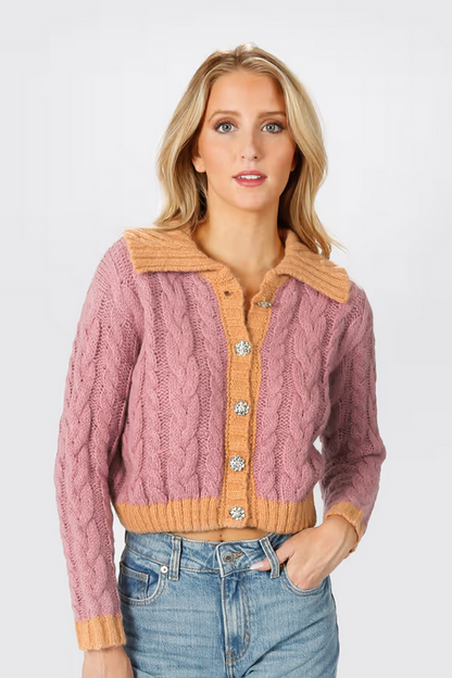 Tobi Women's Thinking Of You Collared Cardigan - Lilac Orange Multi