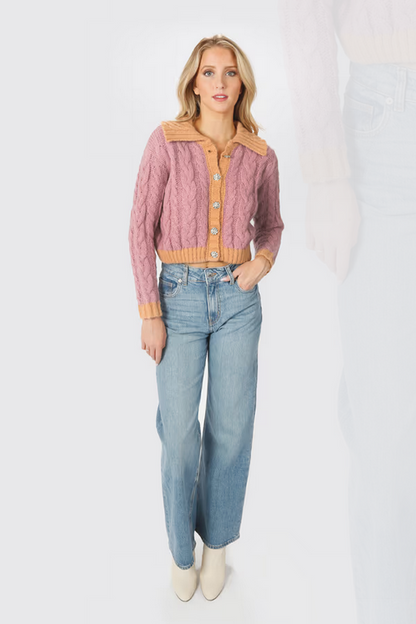 Tobi Women's Thinking Of You Collared Cardigan - Lilac Orange Multi