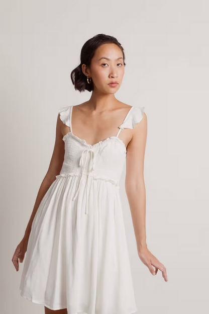 Tobi Women's Guessing Game Ruffle Smocked Mini Dress - Off White