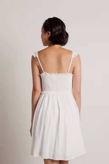 Tobi Women's Guessing Game Ruffle Smocked Mini Dress - Off White