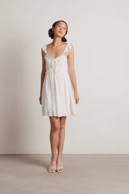 Tobi Women's Guessing Game Ruffle Smocked Mini Dress - Off White