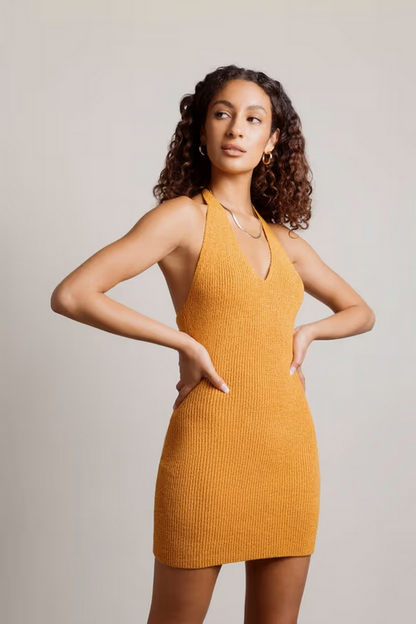 Tobi Women's Aylah Halter Ribbed Knit Bodycon Mini Dress