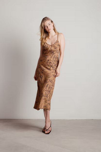 Tobi Women's Hear Me Purr Tiger Print Slip Midi Dress