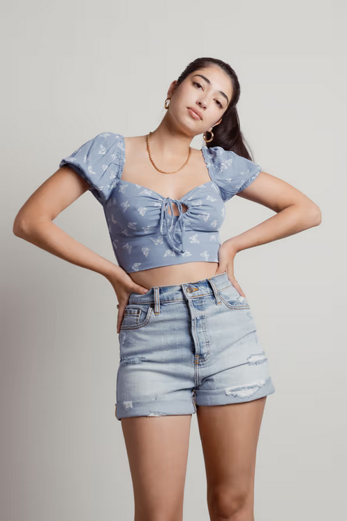 Tobi Women's Mizuno Crop Top - Blue