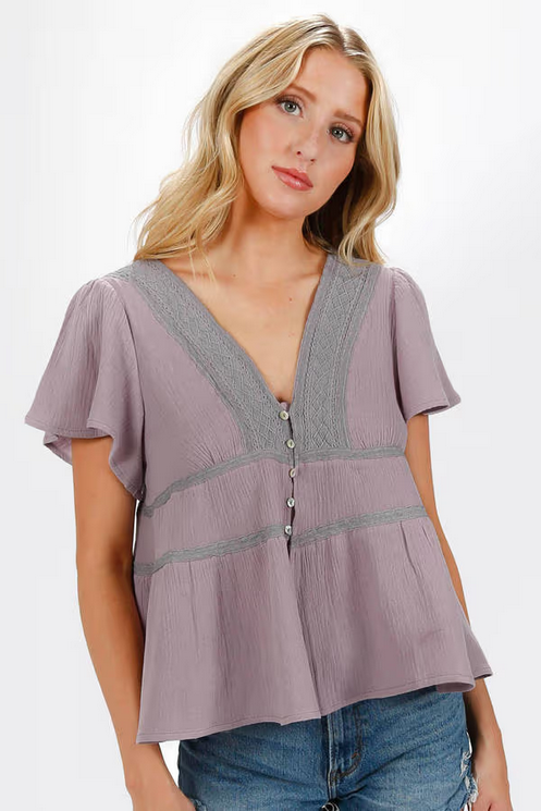 Tobi Women's Leia Tiered Blouse - Lavender