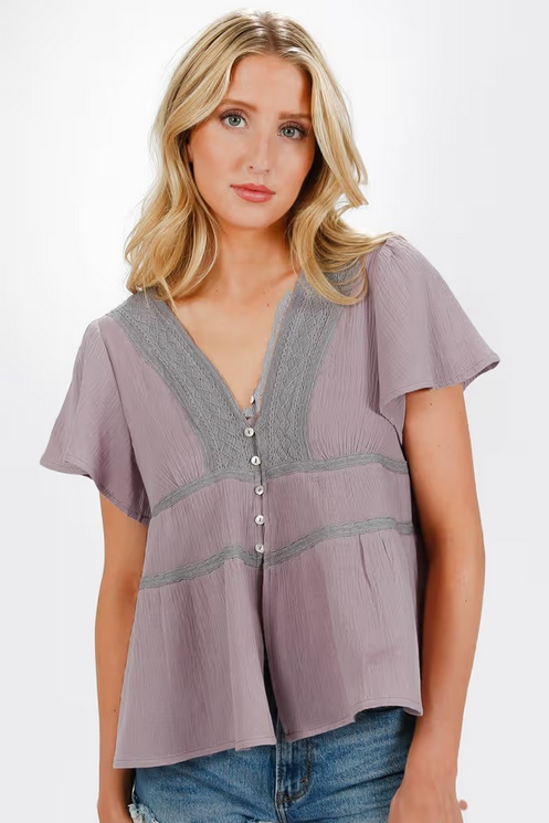 Tobi Women's Leia Tiered Blouse - Lavender