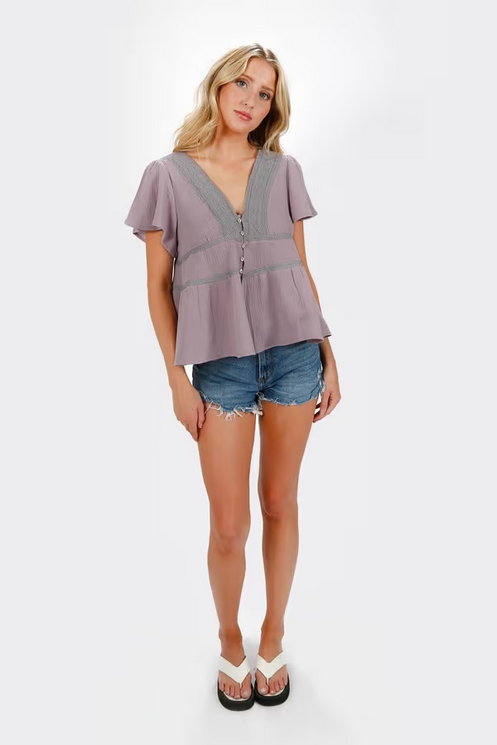 Tobi Women's Leia Tiered Blouse - Lavender