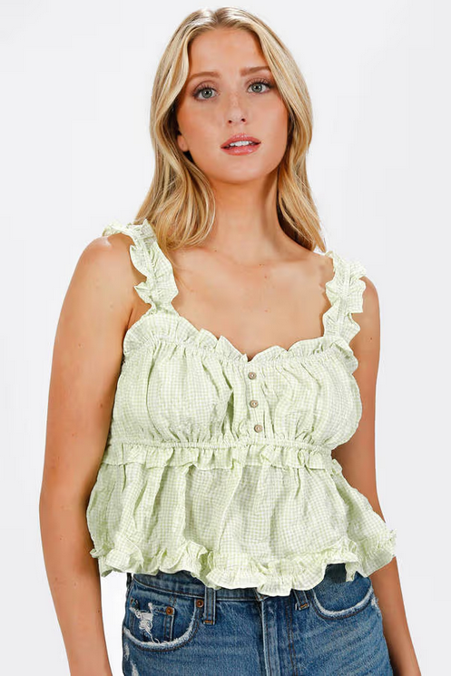 Tobi Women's Aerith Gingham Blouse - Lime