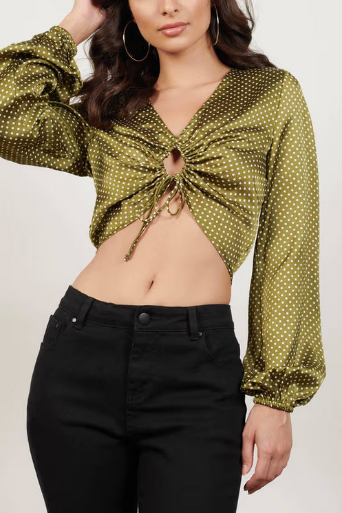 Tobi Women's Stay Longer Polka Dot Blouse - Olive