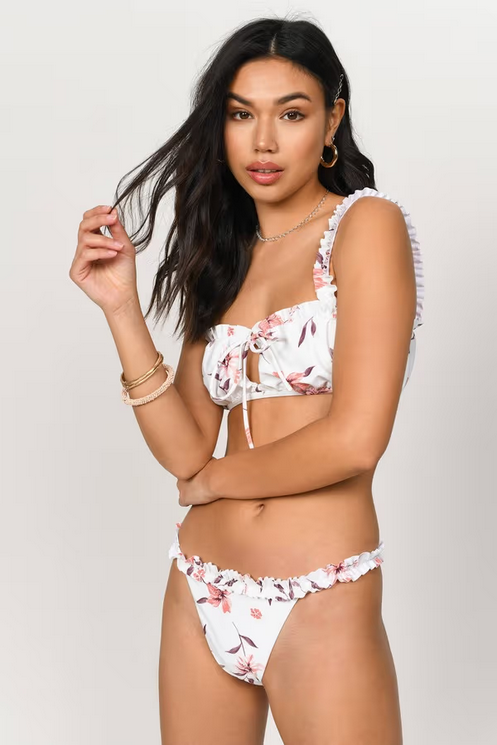 Tobi Women's Lora Floral Bikini Bottom - Beige Multi