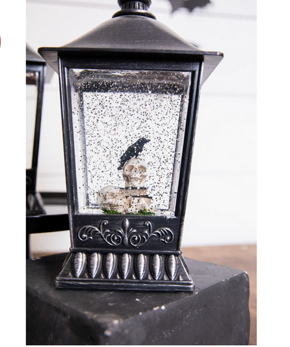 Decorator's Warehouse 9.5” B/O Lighted Spinning Water Globe Lantern with Halloween Figurine