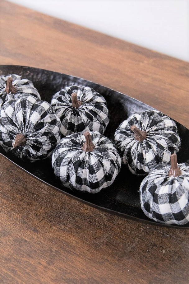 Decorator's Warehouse 3” Fabric Black Plaid Pumpkin - Set of 6