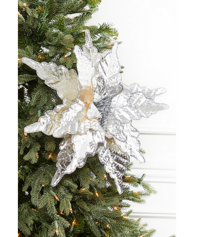 Decorator's Warehouse 26" x 20.5" Large Silver Metallic Poinsettia Stem