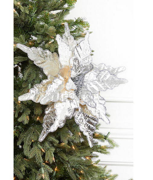 Decorator's Warehouse 26" x 20.5" Large Silver Metallic Poinsettia Stem