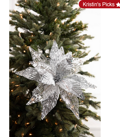 Decorator's Warehouse 22” x 14" Velvet Sheer Poinsettia Stem - Silver