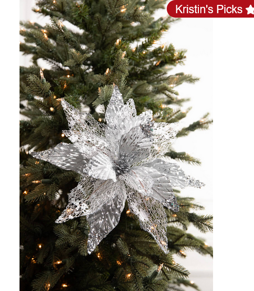 Decorator's Warehouse 22” x 14" Velvet Sheer Poinsettia Stem - Silver